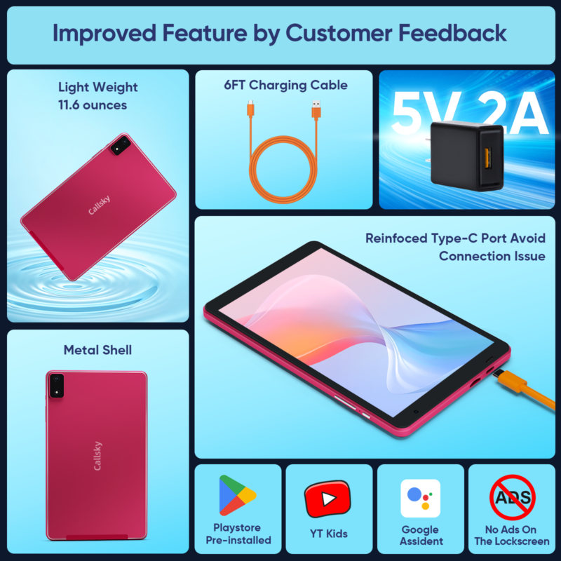 Callsky 8 Inch Tablet (Orange/Pink) - Image 6