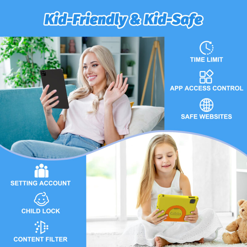 Callsky 10.95 Inch Kids Tablet with EVA Shockproof Case(Red/Yellow) - Image 5