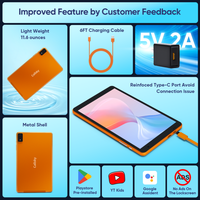 Callsky 8 Inch Tablet (Orange/Pink) - Image 5