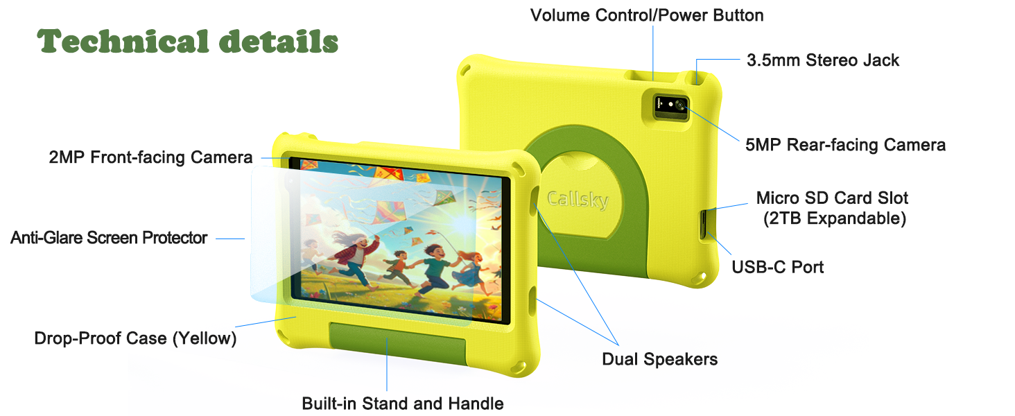 Callsky Kids Tablet 8 Inch - Cpad 8 Yellow